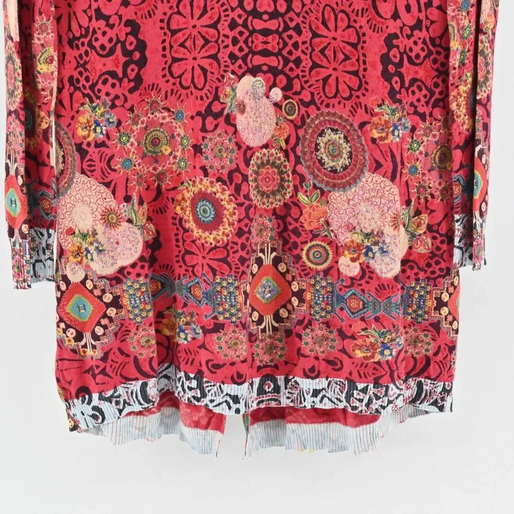 DESIGUAL Dress Womens Sz M Red Geometric Boho Lightweight Katy Tunic Long Sleeve